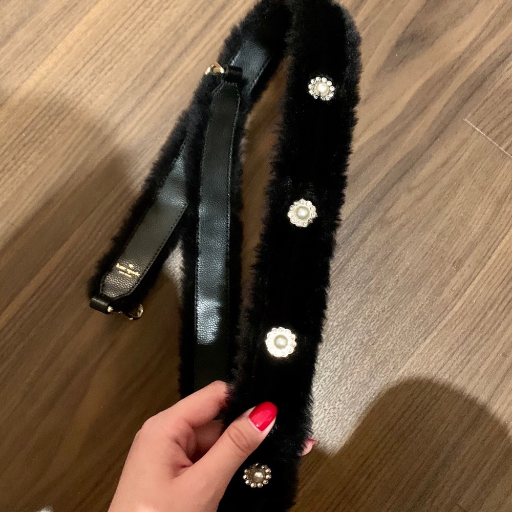 Kate Spade Jeweled Faux Fur Bag Strap Black